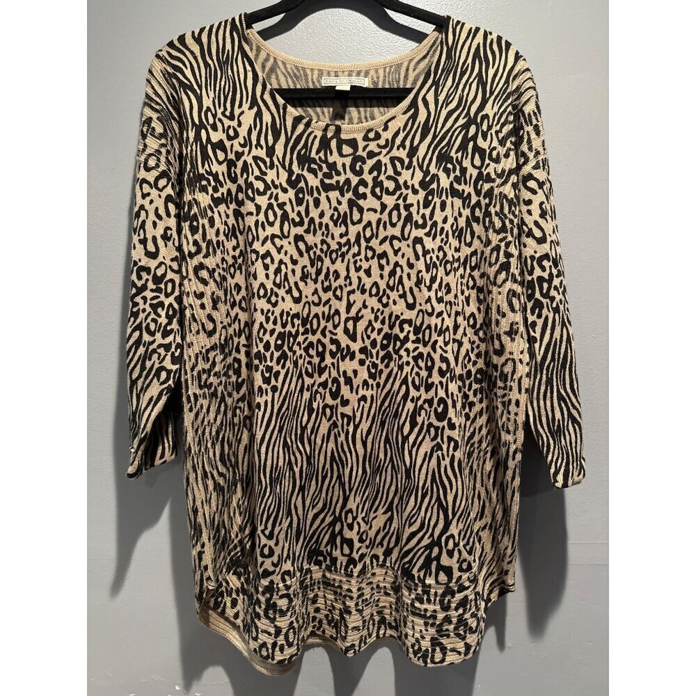 Dana Buchman Women’s L Leopard Print Sweater Y2K Retro Chic Fall Winter Classic